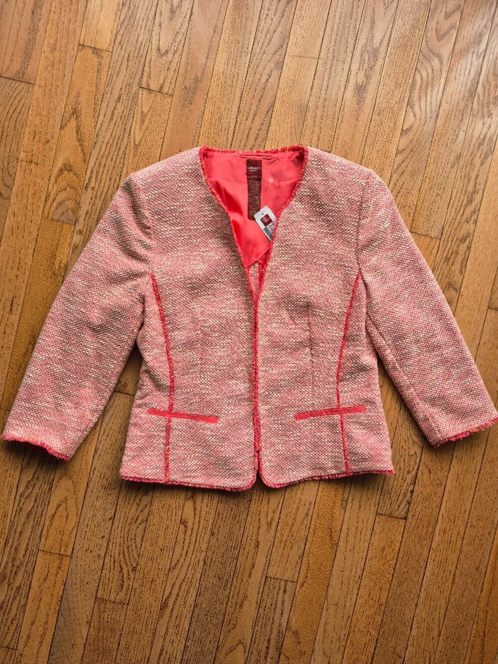 Collarless Coral Tweed Jacket Textured Coral Blazer Olsen Europe M